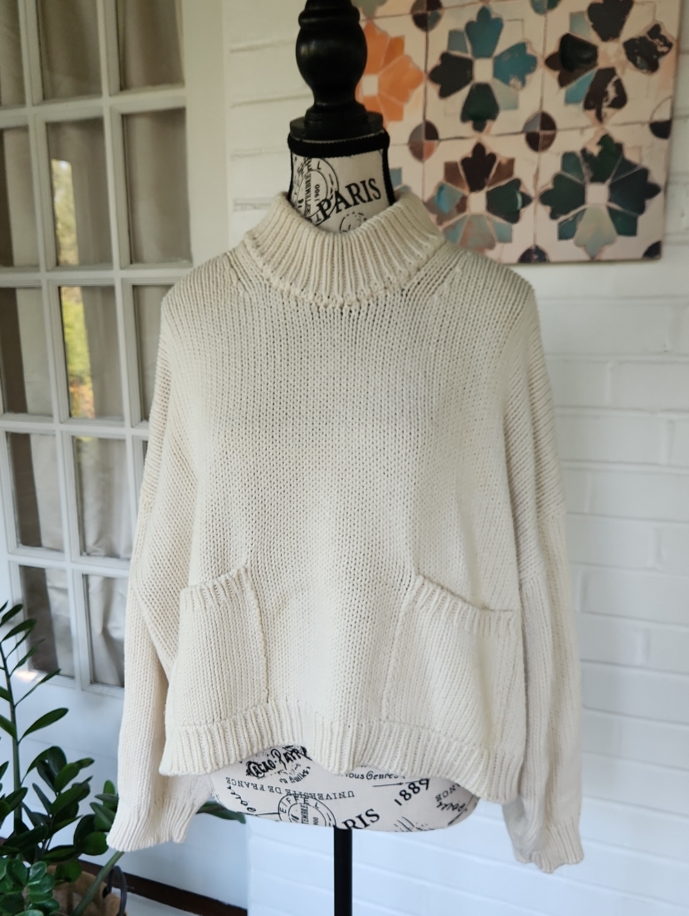 Babaa 100% Cotton Ivory Pocket Sweater HTF